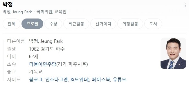 박정어학원 원장이 3선 국회의원이었네요.