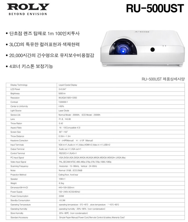 프로젝터를 중고로 하나 구매했는데 스펙이 어떤편인가요?