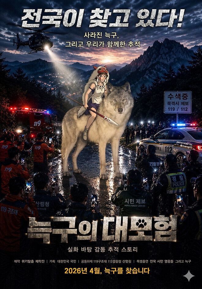 &amp;#039;늑구의 대모험&amp;#039; Ai 포스터 제작해봤습니다 ㅋㅋ