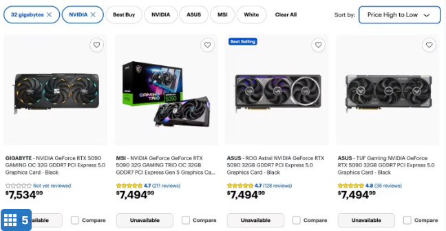 RTX 5090 재고 고갈로 가격 1만달러(1370만원) 돌파