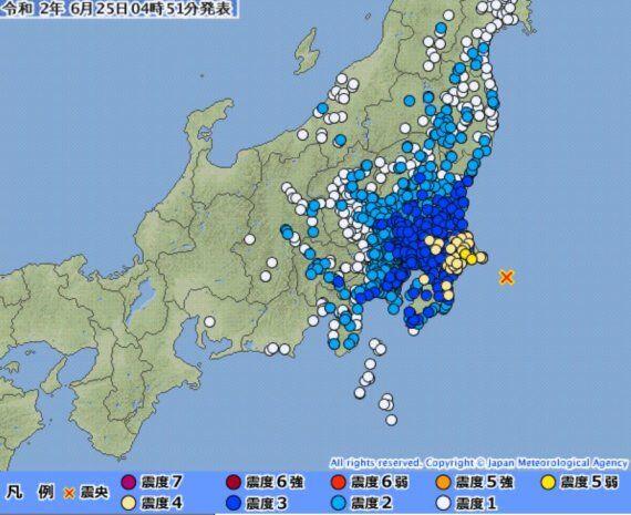 6월 25일 오전 일본 지바현에서 리히터 규모 6.1의 지진이 발생했다. 일본 기상청 홈페이지 캡쳐.
