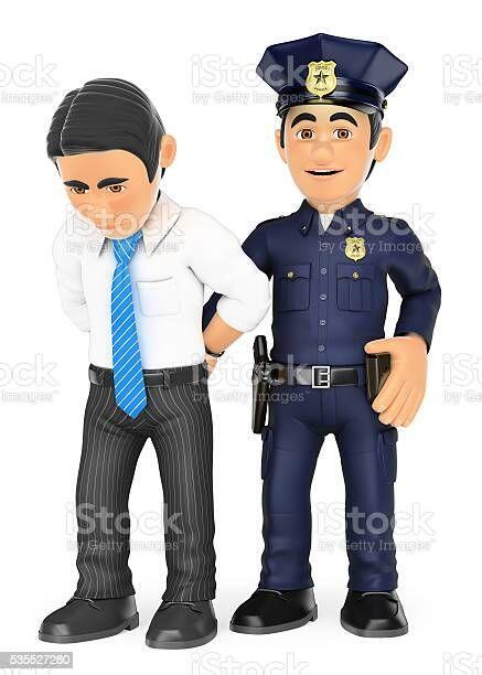 3 D 경찰 체포 도둑 화이트칼라 범인 경찰관에 대한 스톡 사진 및 기타 이미지 - iStock