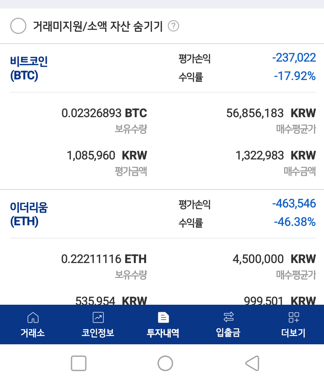 비트코인 소량을 예전에 샀는데 매도수량이 안잡혀요 - DVDPrime