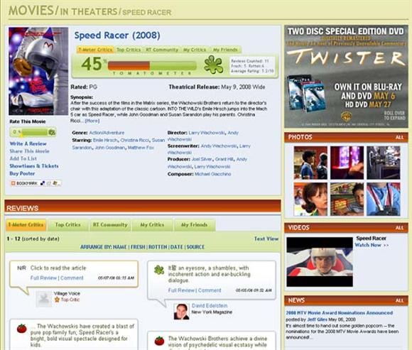 [정말] 우려되는 [스피드레이서] 해외평점
