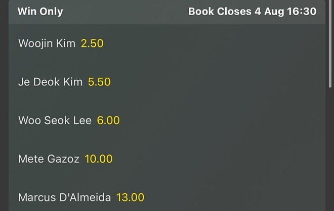 현재 남자 양궁 개인전 배당