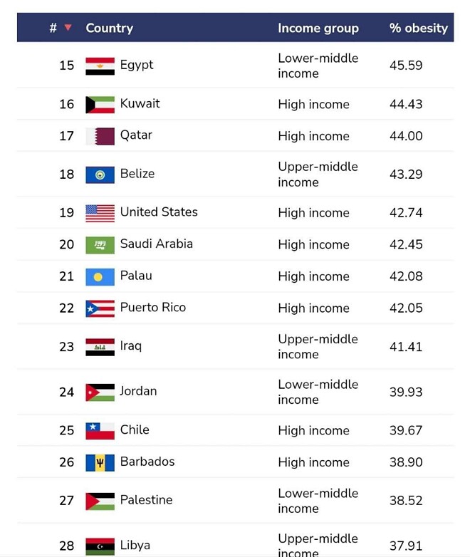 전 세계 비만율 순위