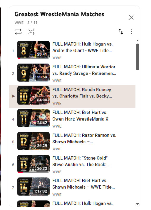 WWE가 요즘 발표하고있는 레슬매니아 역대 명경기 1-50위