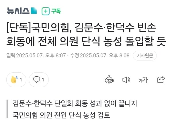 김문수가 끝까지 버텨서 당 지도부 크게 엿먹이길