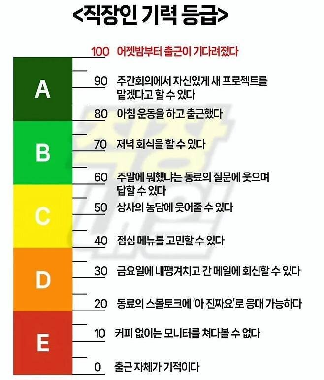 직장인 기력 등급표