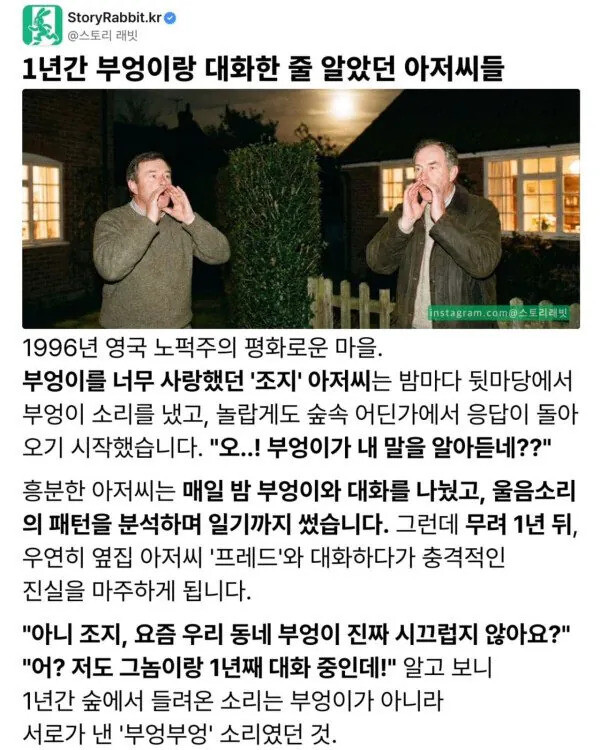 1년간 부엉이와 대화한 줄 알았던 아저씨들