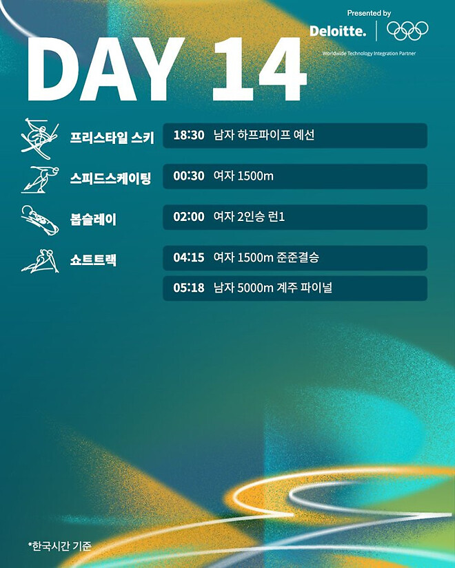 2026년 동계올림픽 DAY 14일 대한민국 선수단 경기 일정