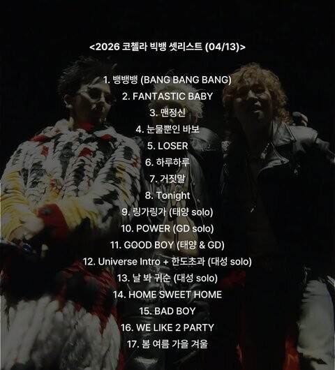 무대 시작하고 전세계 실트 1위 찍었던 2026 코첼라 빅뱅