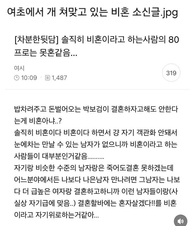 여초 비혼 소신글