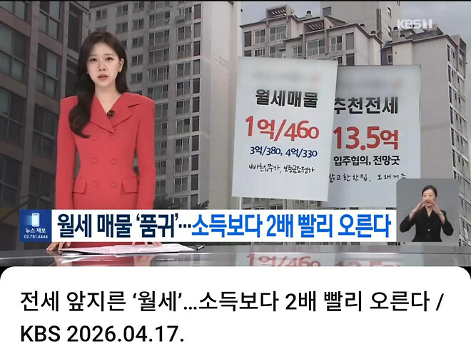 전세 앞지른 &lsquo;월세&rsquo;&hellip;소득보다 2배 빨리 오른다