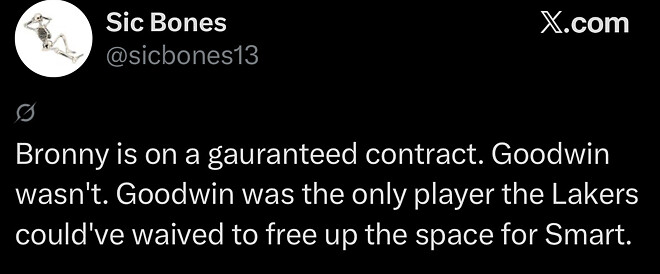 굿윈을 버리고 브로니를 택한 선택을 비판하는 현지 레이커스 팬 여론