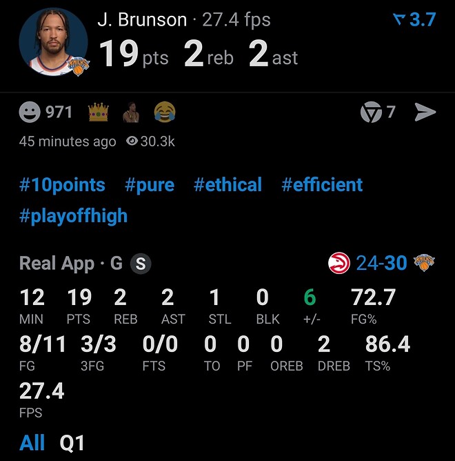 브런슨 1쿼터 스탯