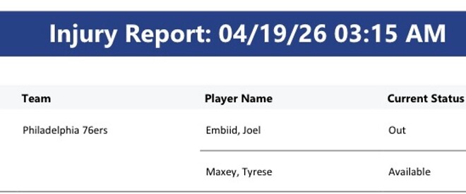 보스턴 vs 필라델피아 인저리 리포트