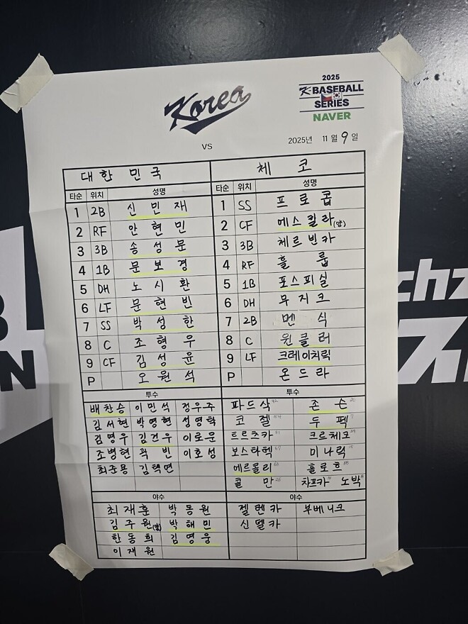 2차전 체코전 선발라인업 - 세리에매니아 기타스포츠 게시판