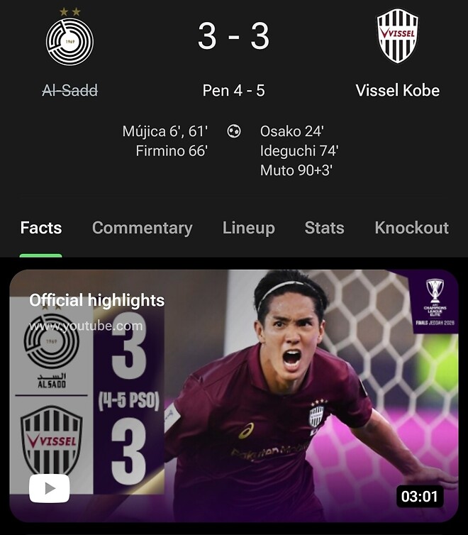 [ACLE] J리그 빗셀고베, 마치다가 중동팀 이기고 4강 진출