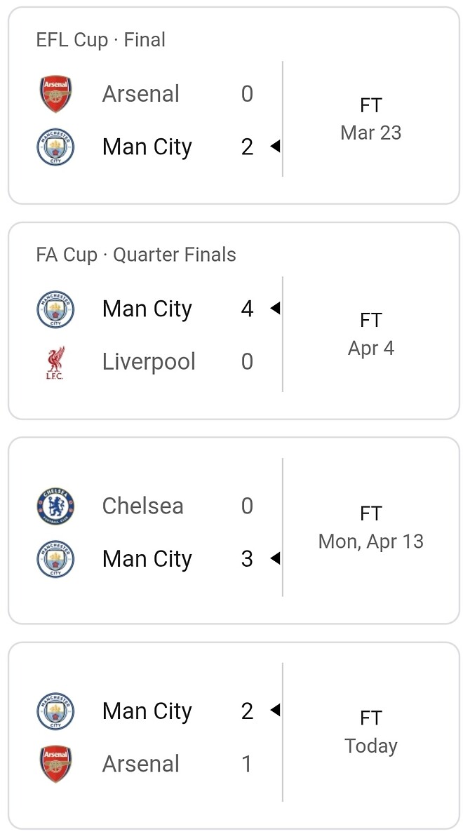 맨시티 지난 네경기 ㄷㄷㄷ