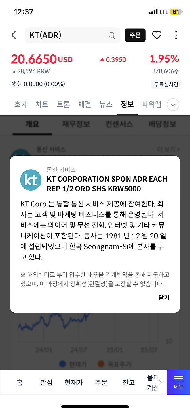 미국에 상장된 KT