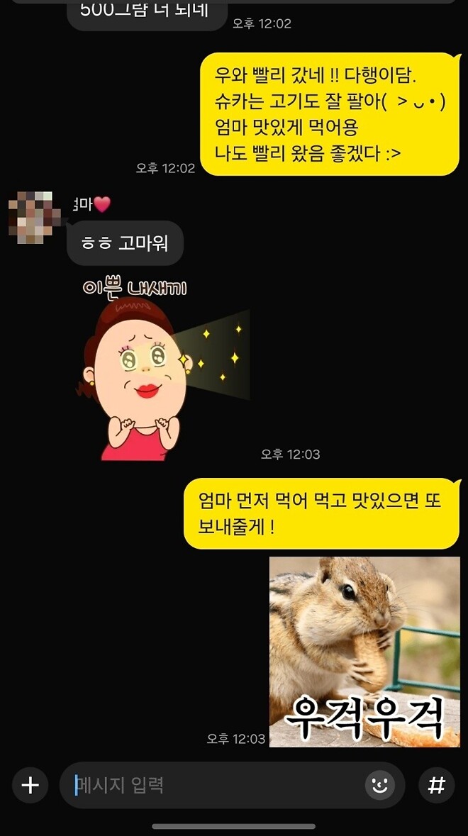🐿️..엄마집으로 보낸 돼지가 도착했어요 !