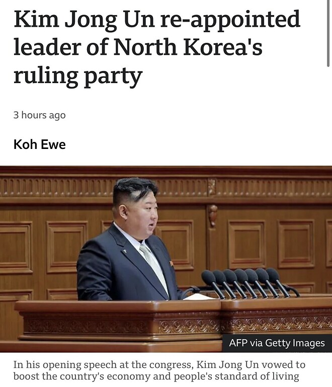 김정은, 조선노동당 당대회에서 총비서로 재선출