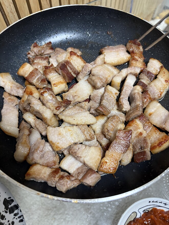 늦은 삼겹이 후기(정석대로 먹음)