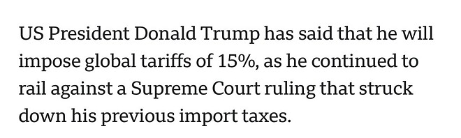 트럼프 글로벌 관세 15%로 인상