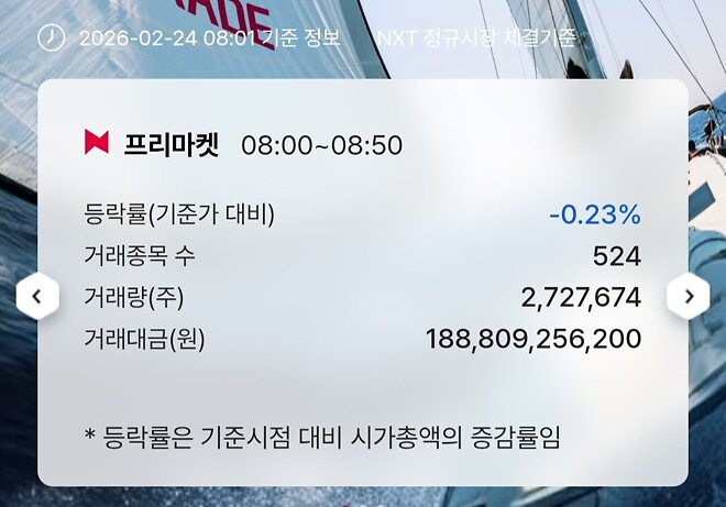 프리장은 지금, -0.23%, 1888억(08:01) 20260224