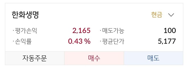 한화생명 소량 재진입