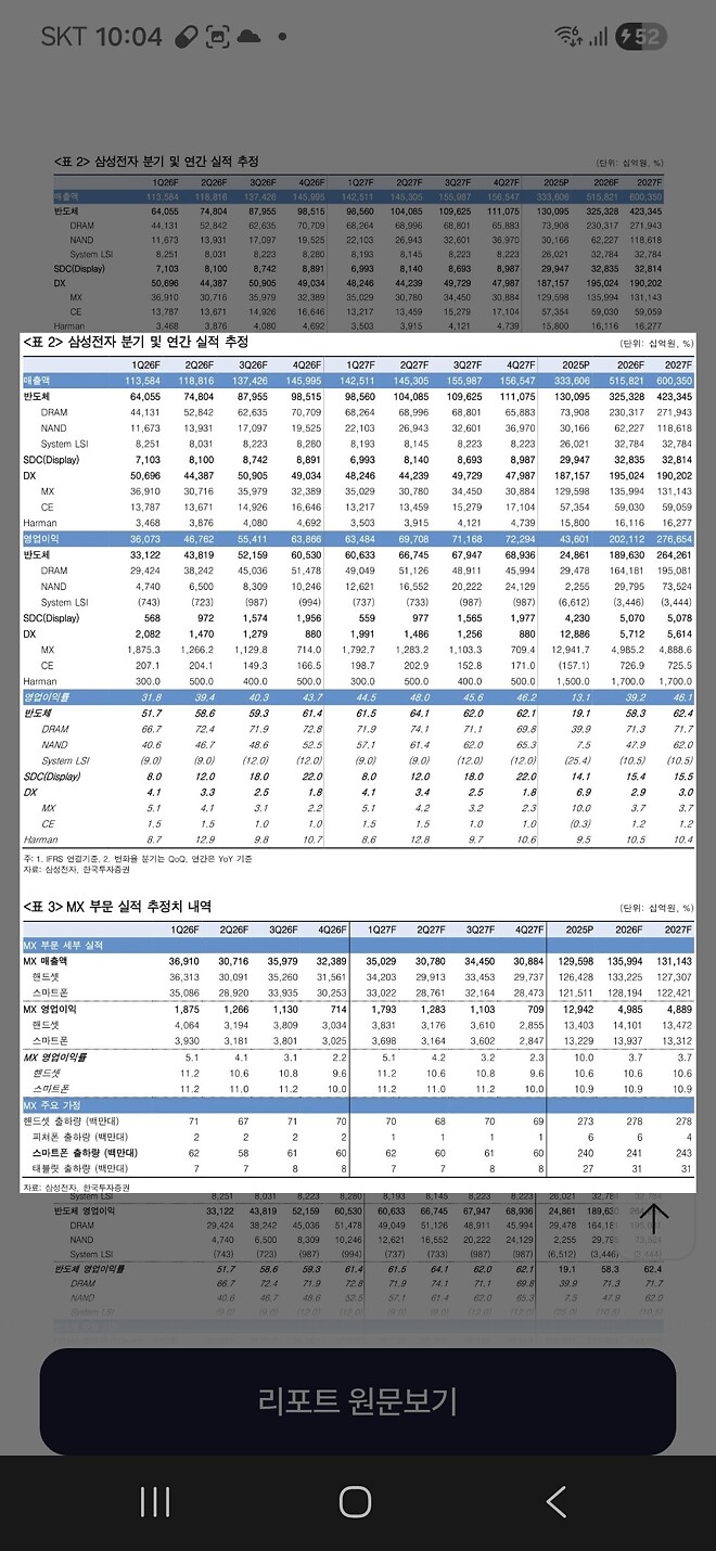 오늘자 한국투자 삼전 리포트