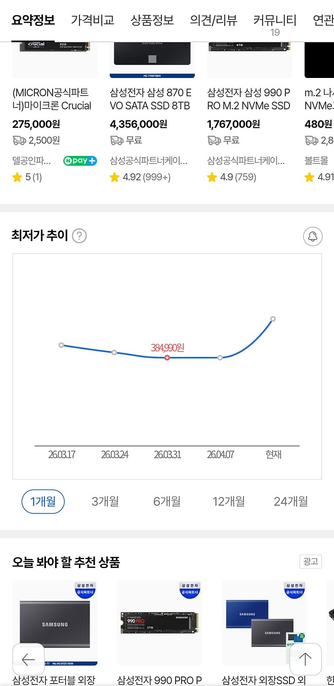 싱글벙글 DDR5 RAM 16GB &amp;amp; SSD 1TB 가격