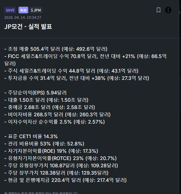 JP모건 - 실적 발표