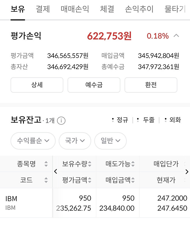 매매일지 IBM 몰빵진입